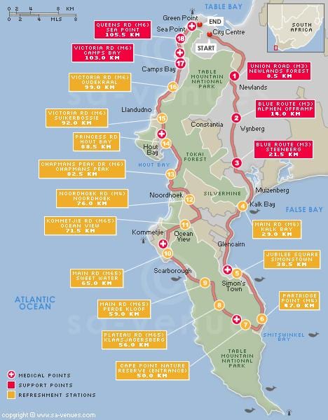 kaart van die cape argus roete