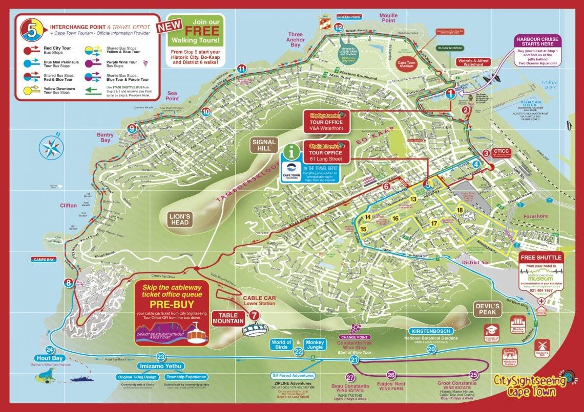 kaart van die Cape Town city sightseeing bus