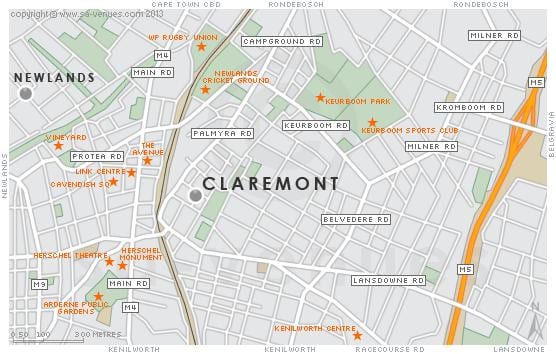 kaart claremont Kaapstad