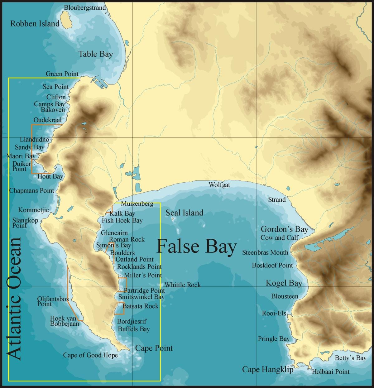 kaart van valsbaai Kaapstad