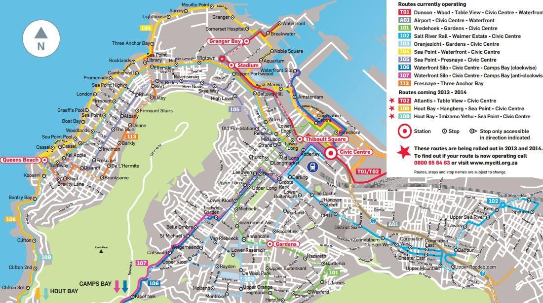 kaart van die golden arrow bus roete