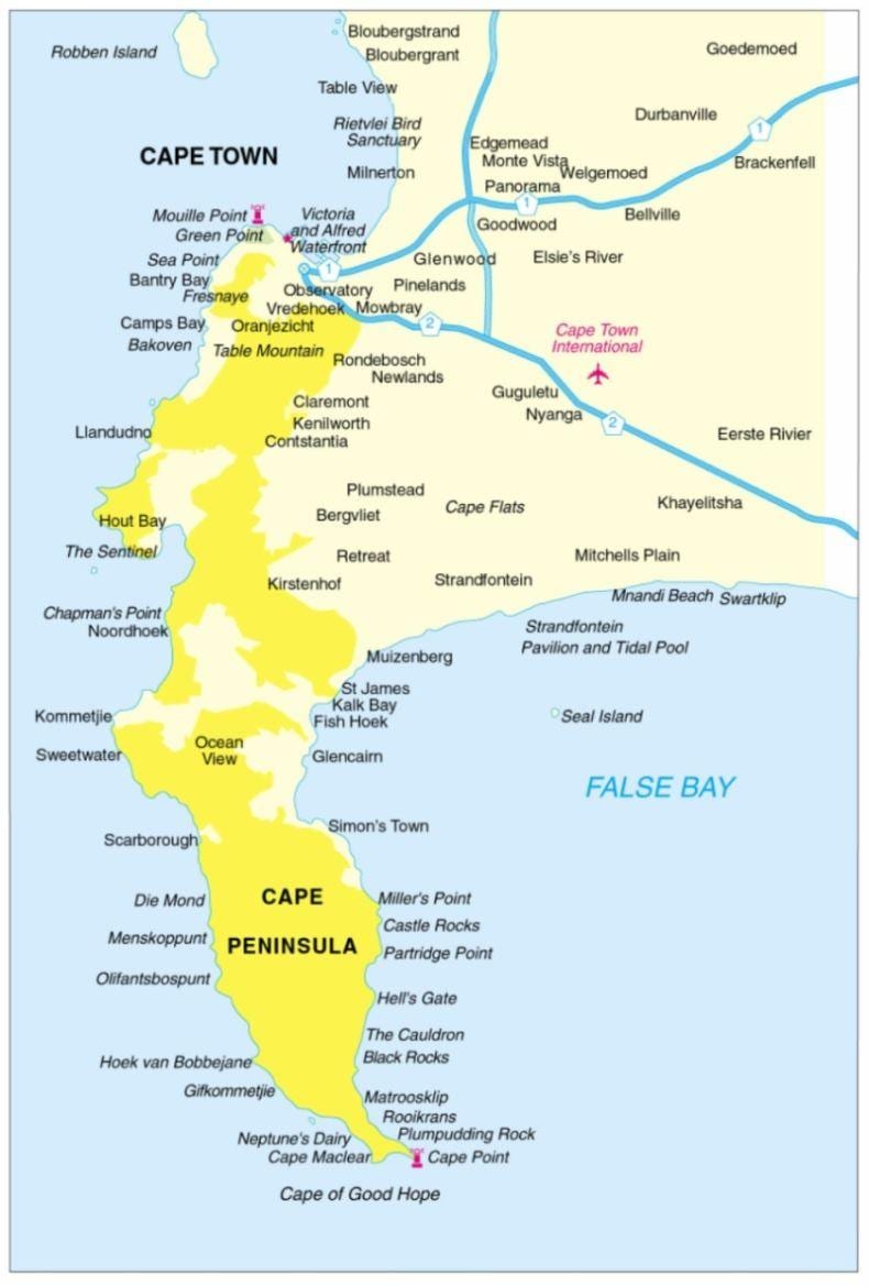 Kaapstad skiereiland kaart