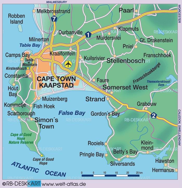 die kaart van Kaapstad