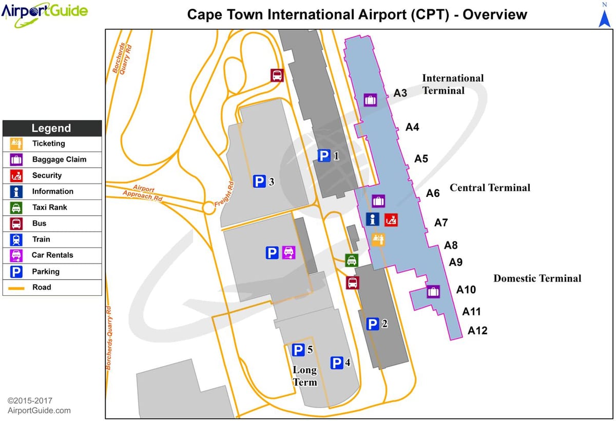 Kaapstad internasionale lughawe kaart