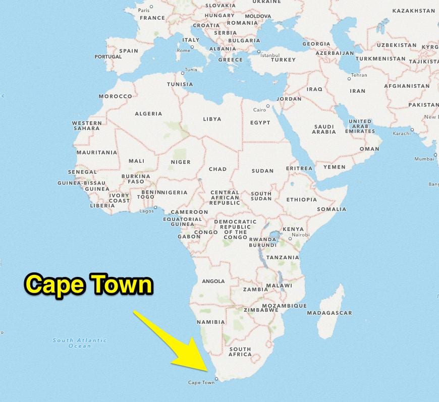 Kaapstad stad kaart van Suid-Afrika