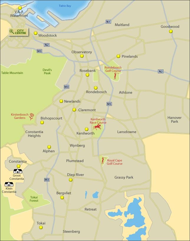 kaart van Kaapstad suidelike voorstede