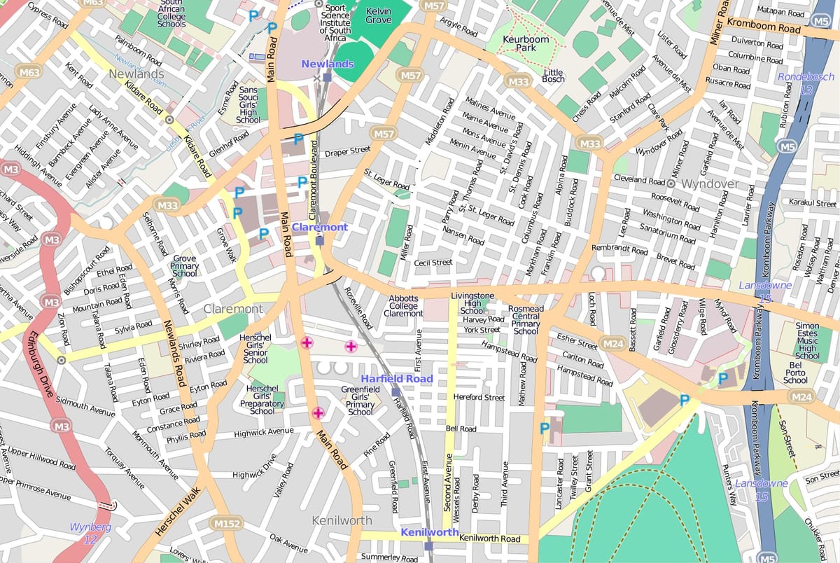 kaart van lansdowne, Kaapstad