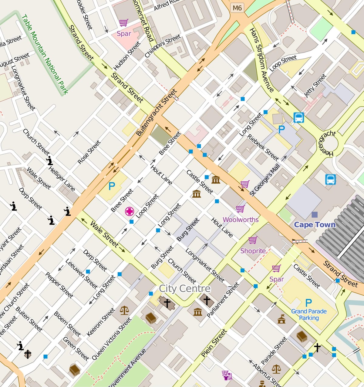 kaart van die lus straat Kaapstad