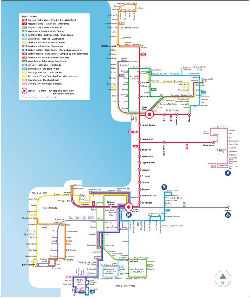 Kaapstad myciti bus roete kaart