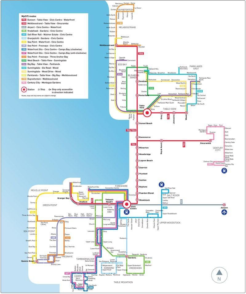 myciti bus roete kaart