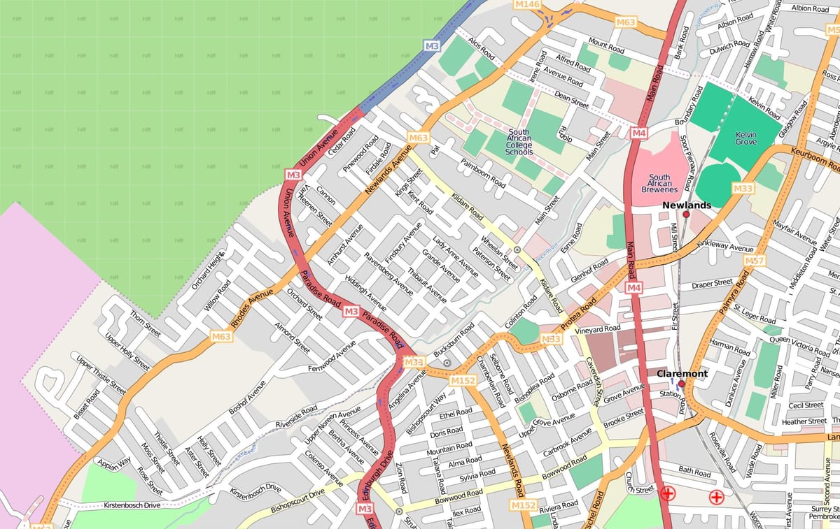 kaart van nuweland in Kaapstad