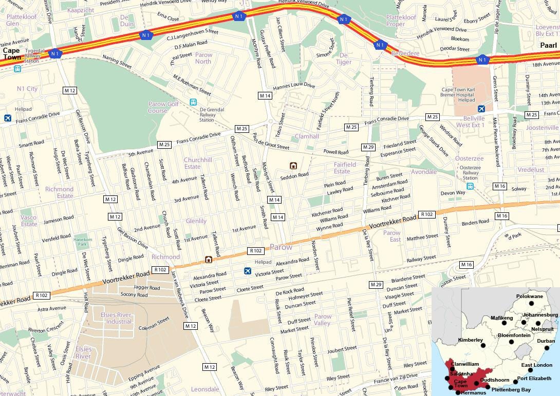 kaart van parow, Kaapstad