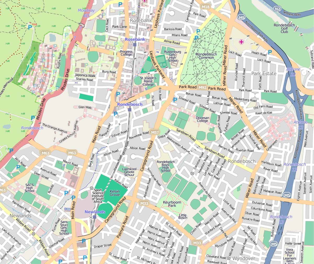 kaart van rondebosch Kaapstad