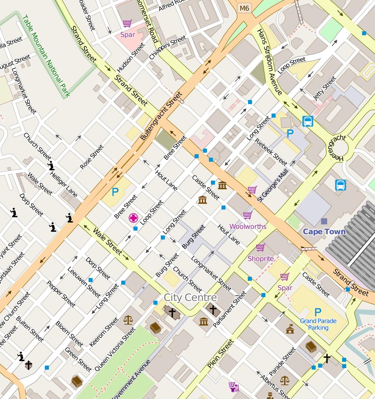 Kaapstad sentrum kaart