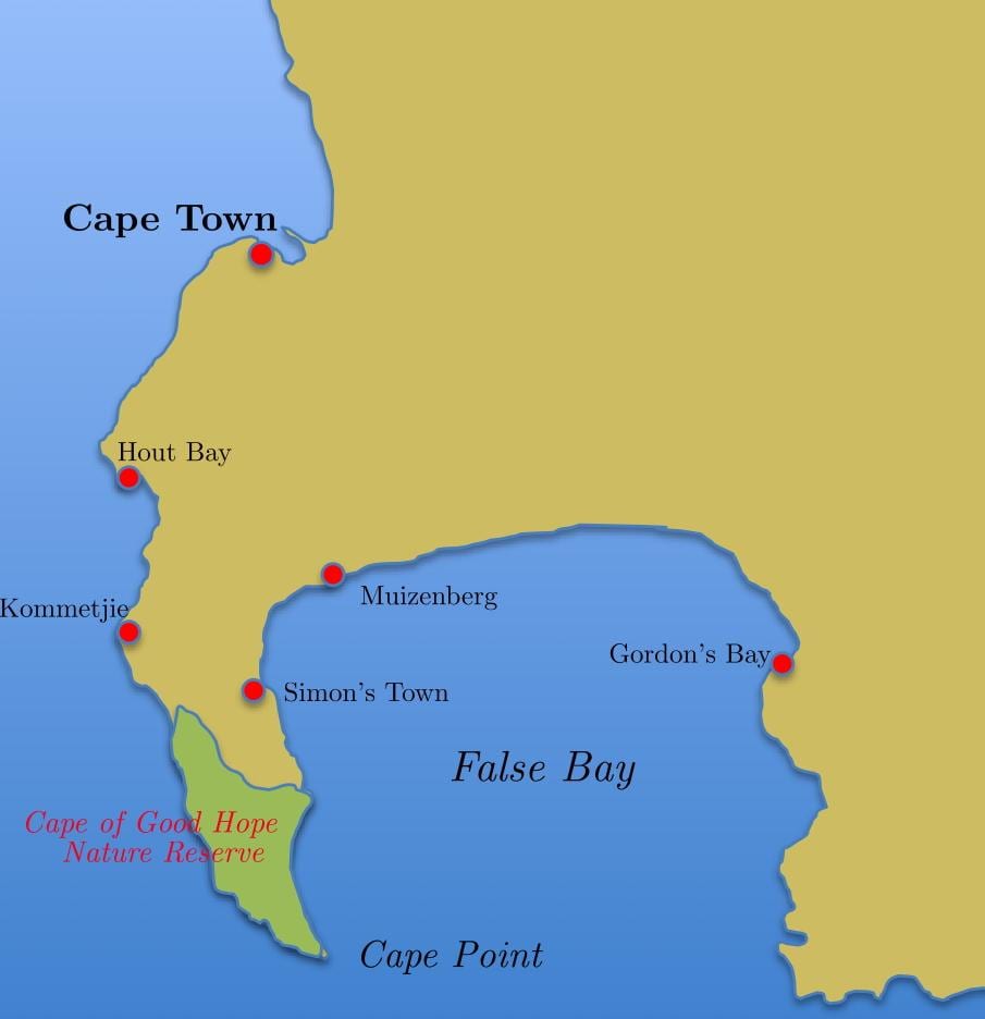 kaart van simonstad, Suid-Afrika
