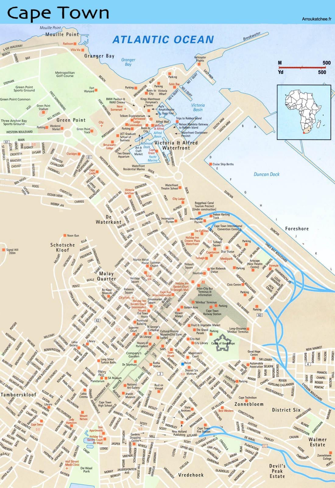 kaart van die straat kaart van Kaapstad en die omliggende gebiede
