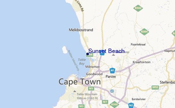kaart van sunset beach Kaapstad