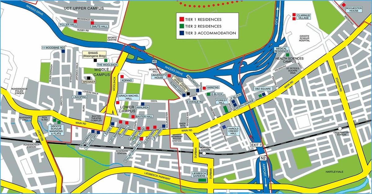 kaart van die universiteit van Kaapstad