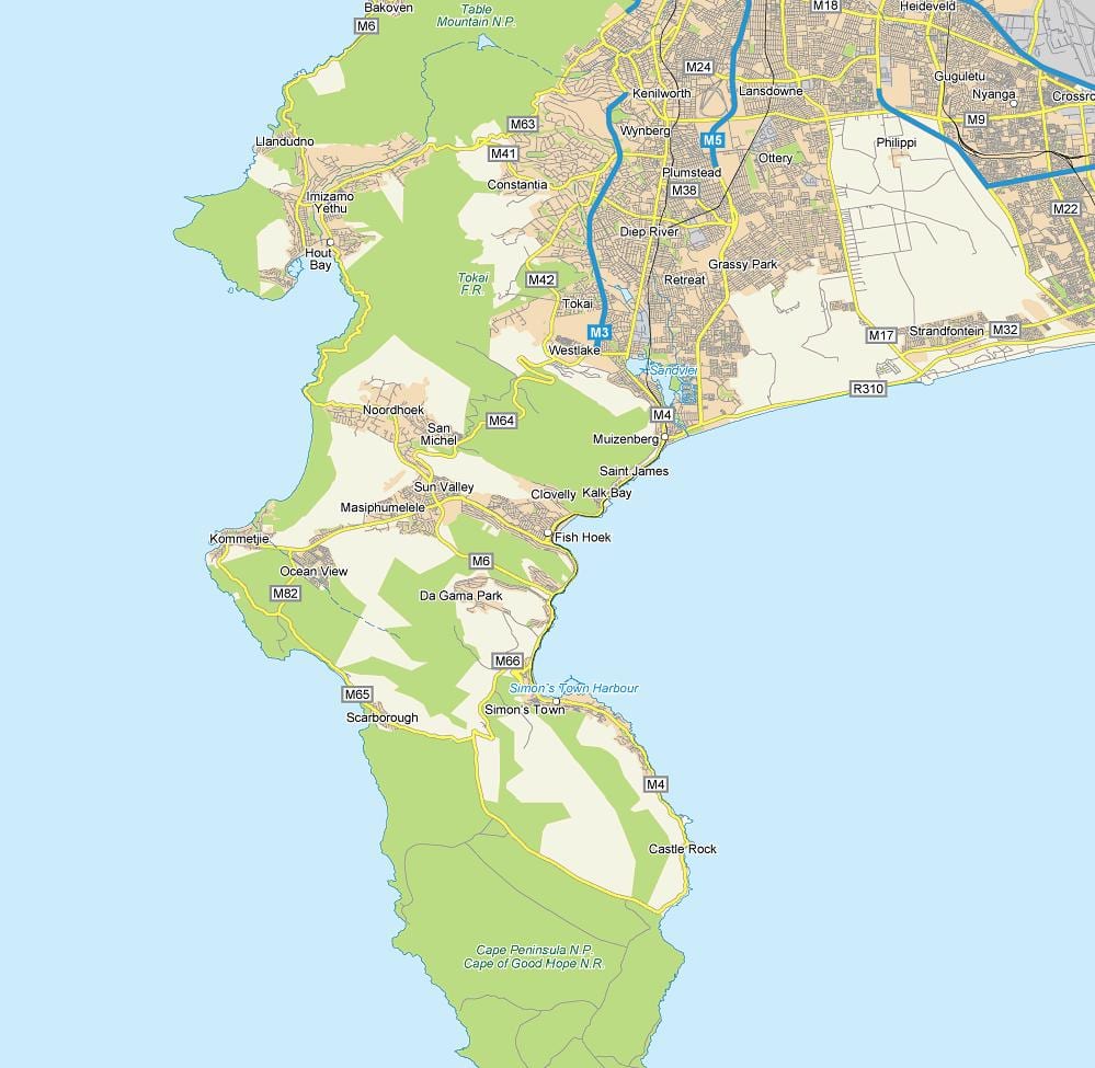 kaart van vishoek Suid-Afrika