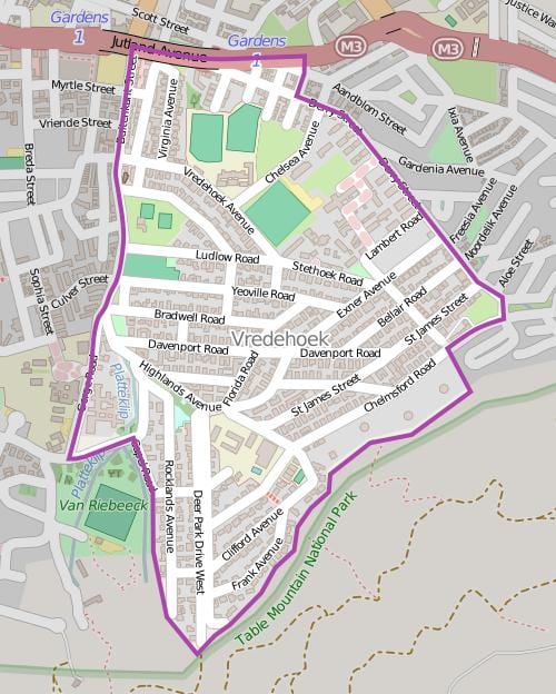 kaart van vredehoek in Kaapstad