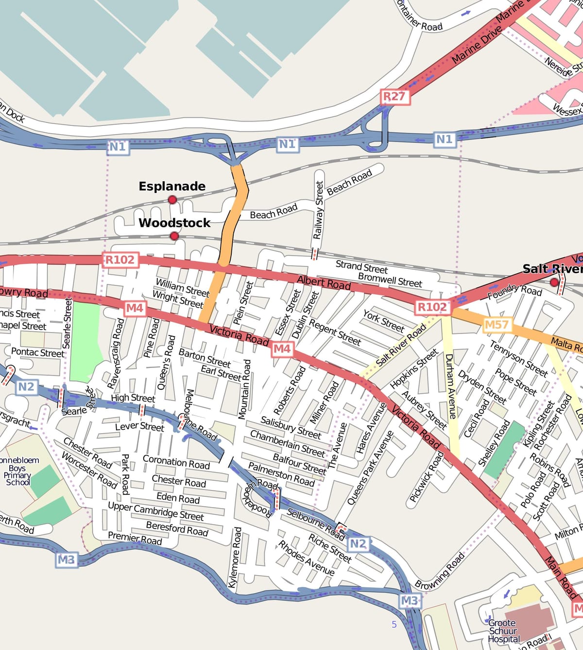 straat kaart van woodstock in Kaapstad